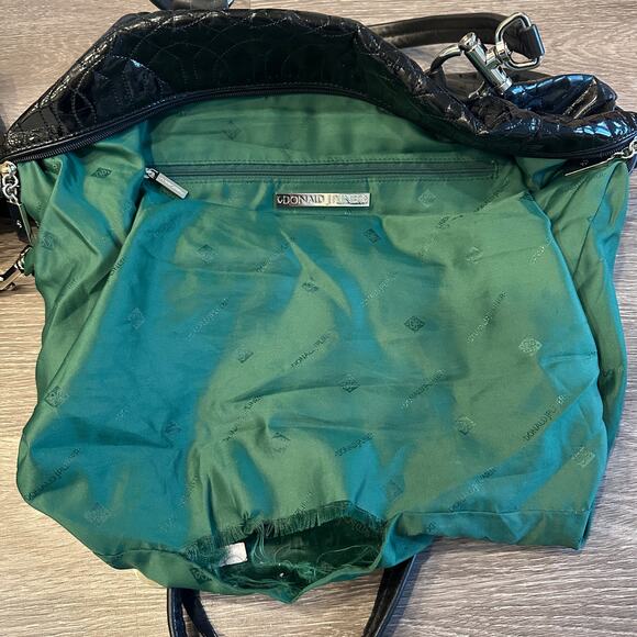 Donald Pliner Black Quilted Patent Leather Large Shoulder Tote Bag Preppy Classy - Picture 8 of 11